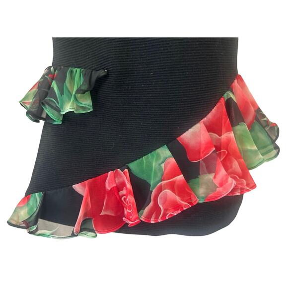 80’s Jon Wesley Floral Pattern Red Rose Blk Blouse Women’s 8 Dress Top - Picture 4 of 10